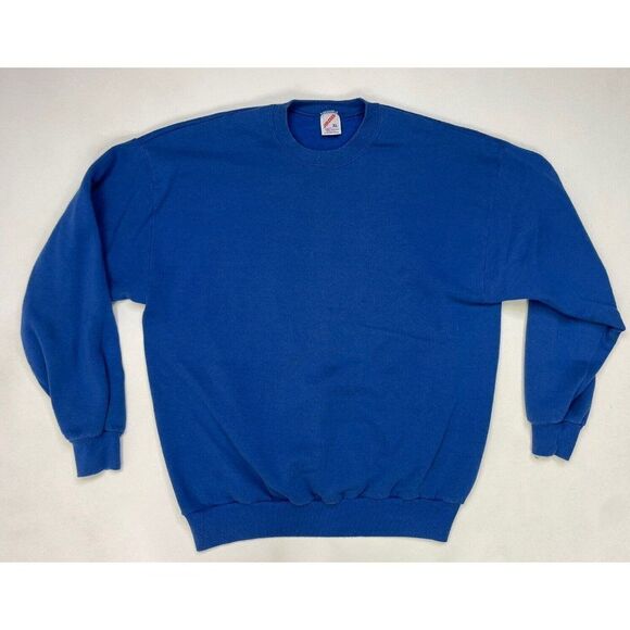 VINTAGE Jerzees Blank Crewneck Sweatshirt Men Large Blue USA 90s - Picture 1 of 8